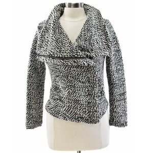 Blank NYC Black White Textured Moto Jacket Womens S Asymmetrical Zip Boucle Knit